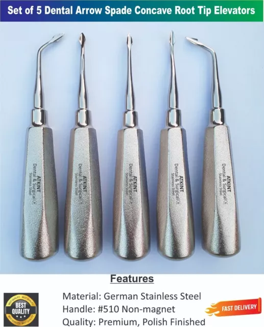 Dental 5 Spade Arrow Concave Root Tip Extraction Elevators Oral Surgery Set CE