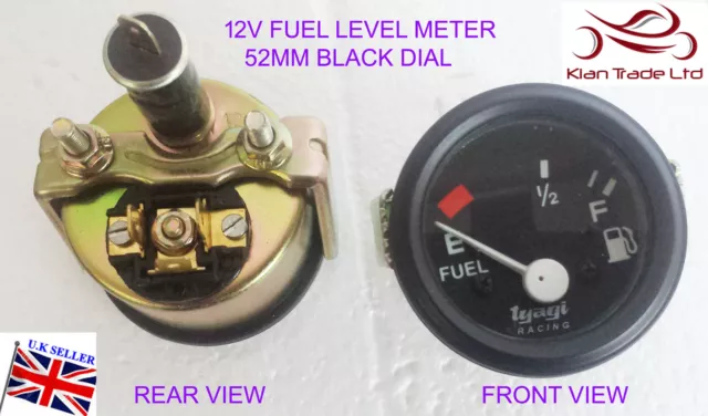 VINTAGE GEEP CAR 2'' 52mm Universal Car 12V Fuel Level Gauge Meter -M619 BLACK