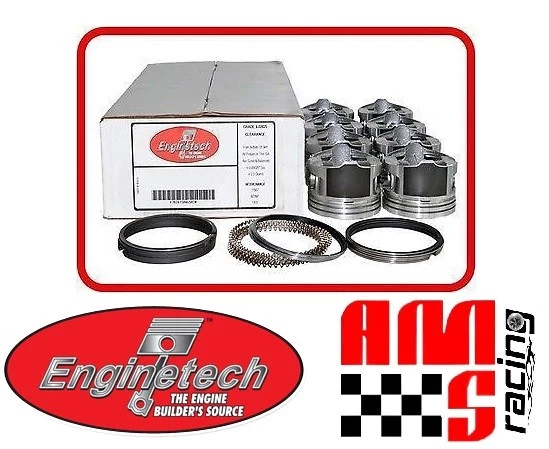 Moresa Flat Top Piston Set (8) With Moly Rings – For 2005-2009 Chevy 4.8L & 5.3L, .020 Over, Includes Wrist Pins