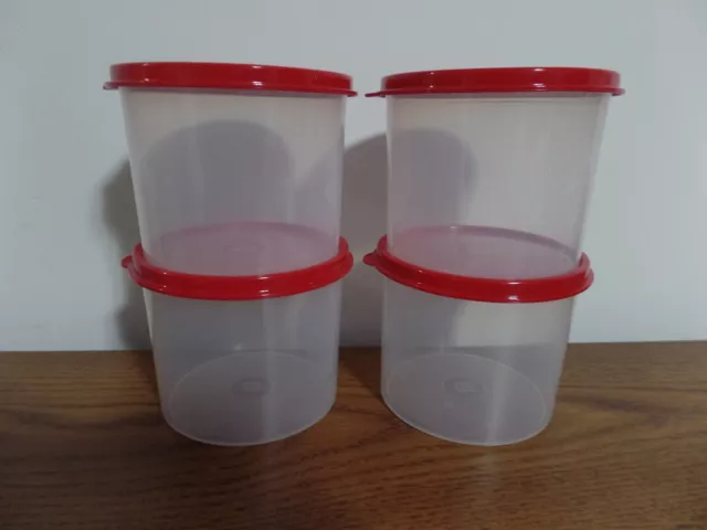 Tupperware Mini Canisters ~Set of 4 ~ Sheer w/ Holiday Red Seals ~ NEW