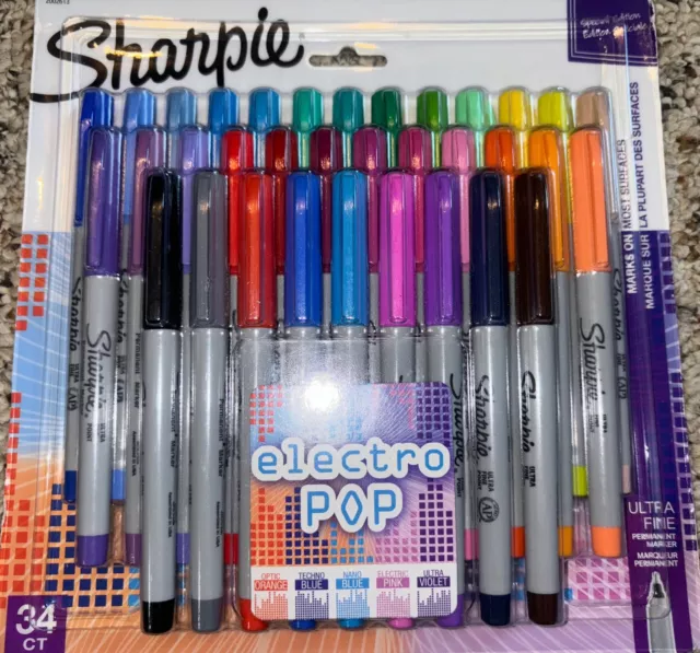 Sharpie 34pk Permanent Markers, Ultra Fine Tip, Multicolored ~ Electro Pop