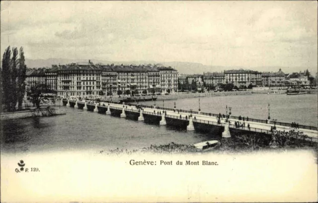 Genf Geneve Schweiz Switzerland AK ~1900 Pont du Mont Blanc Brücke Fluß Panorama