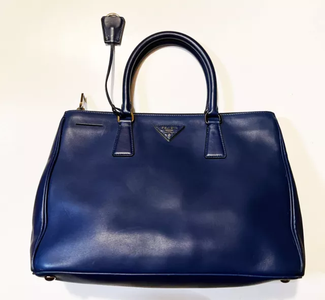 Prada BN2274 City Calf Leather Galleria Tote Handbag - Royal Blue w/ Prada COA