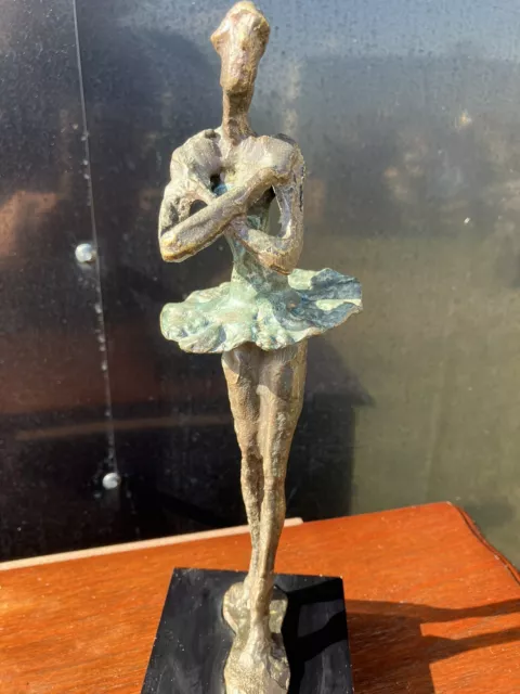 Bronze Fine Art Sculpture, Vintage, Ballerina Dancer, 10”, Forged, On 3x3 Base