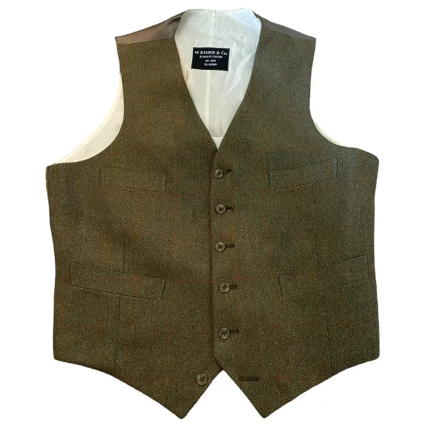 Bespoke Tweed Waistcoat Vest Green Wool Check Country 44”