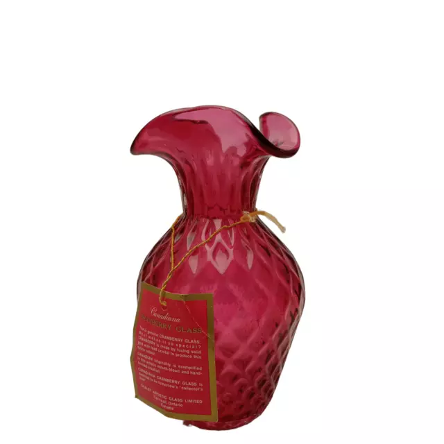 Chalet Canadiana Cranberry Glass Hand Blown Ruffled Edge Vase