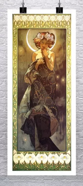 The Moon Alphonse Mucha Art Nouveau Rolled Canvas Giclee Print 17x38 in.