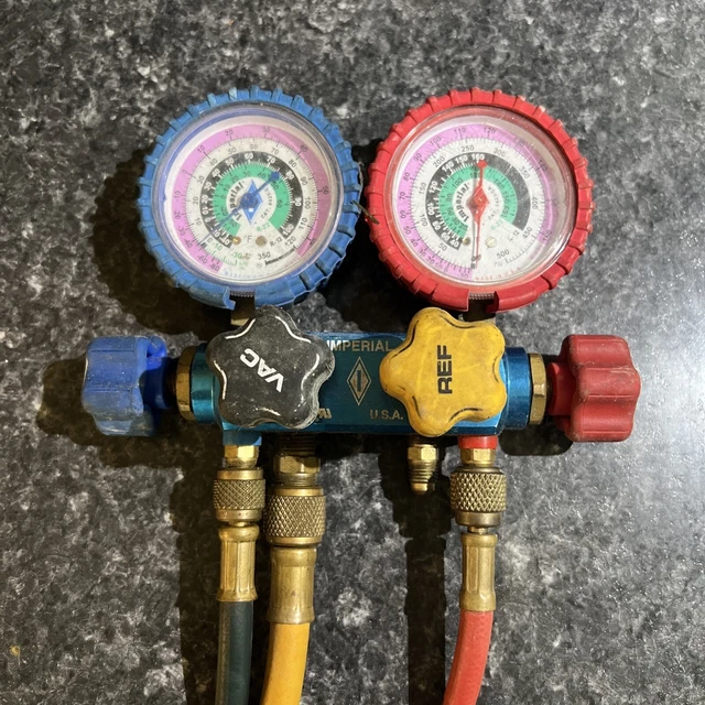 IMPERIAL MECHANICAL MANIFOLD Gauge Set 4Valve / Blue/Red With Hoses