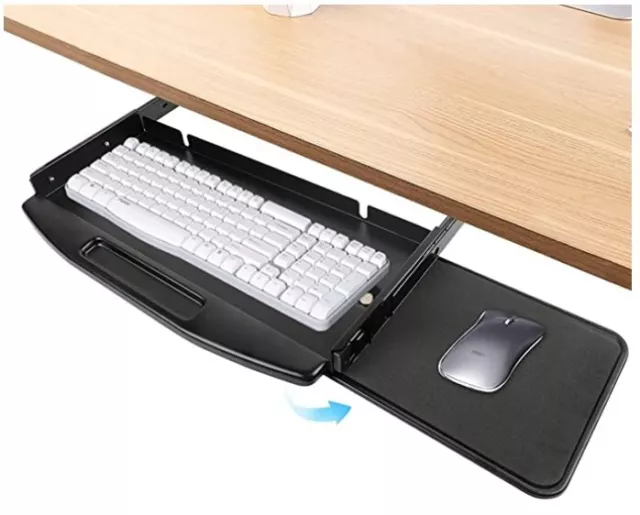 STEEL UNDER DESK Keyboard Drawer Sliding with Mouse Tray 360° Rotatable