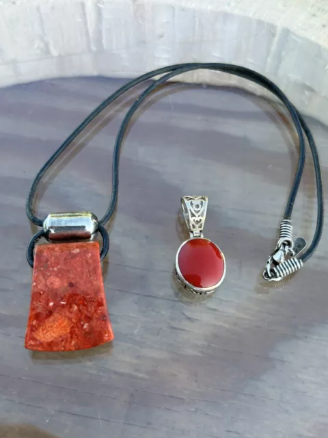 Sterling Silver Silpada Red Stone Jewelry Lot Coral Necklace & Jasper ? Pendant