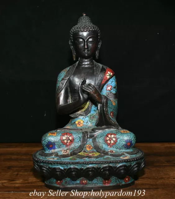 11.6" Old China Bronze Cloisonne Shakyamuni Amitabha Buddha Statue Sculpture