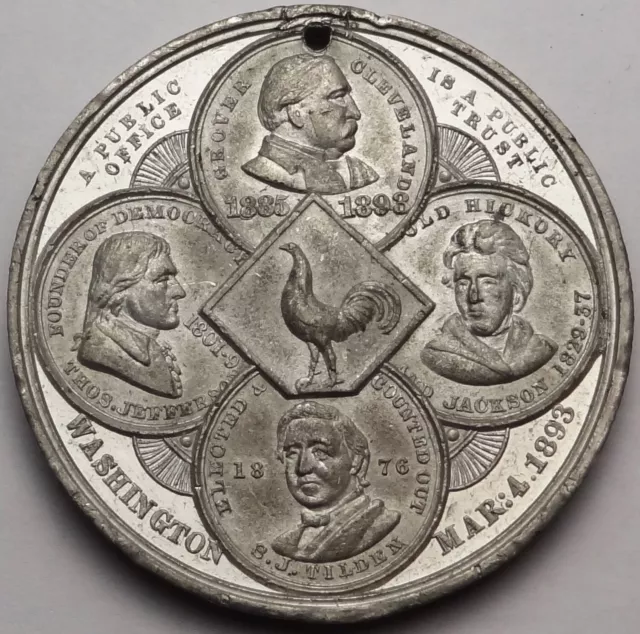 1893 Grover Cleveland 2nd Inauguration Medal WM 45mm Jefferson Jackson Tilden