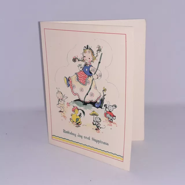Vintage Deadstock 40s 50s Childs Birthday Joy Greetings Card Gilt Printed 2