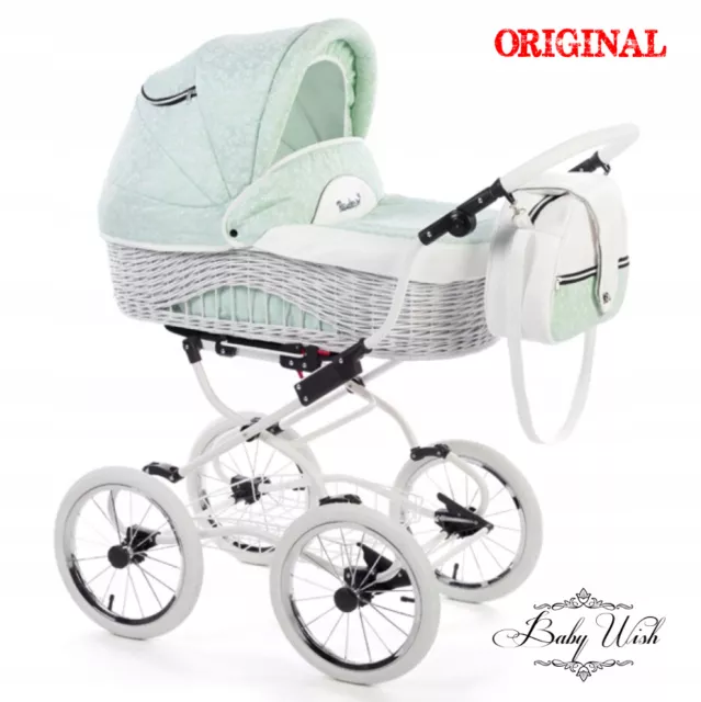 SCARLETT Wicker,Pram Baby Fashion 2in1, STROLLER  + FREE RAIN COVER, UK RETURN