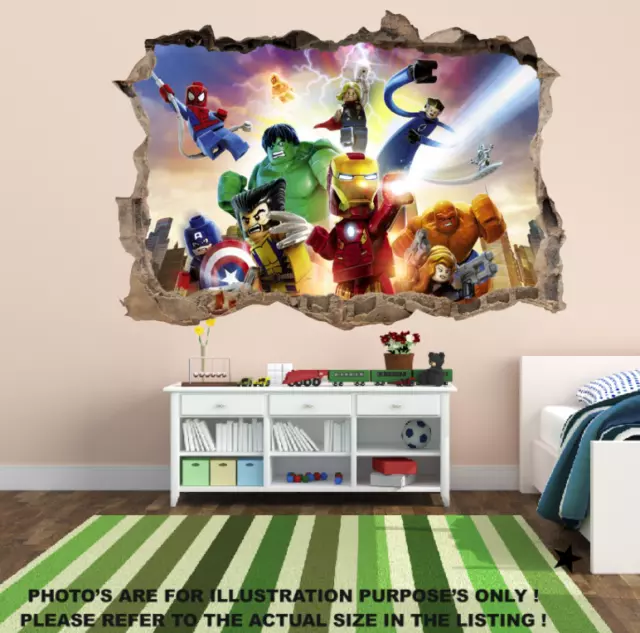3D Marvel Avengers Hole In Wall Sticker Art Decal Decor Kids Bedroom Decoration