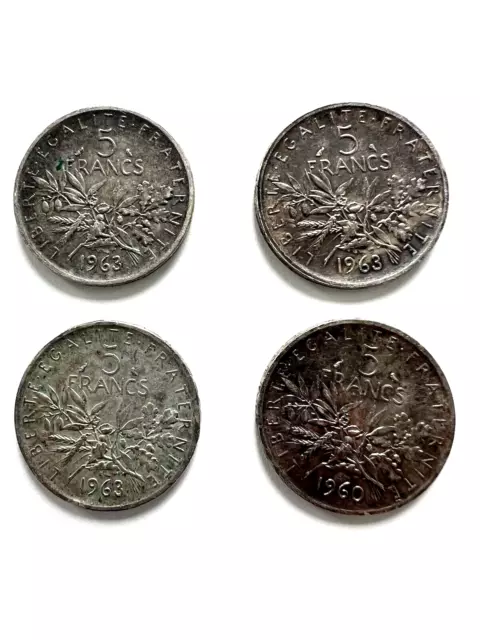 Lot de 4 pièces 5 F Semeuse en argent