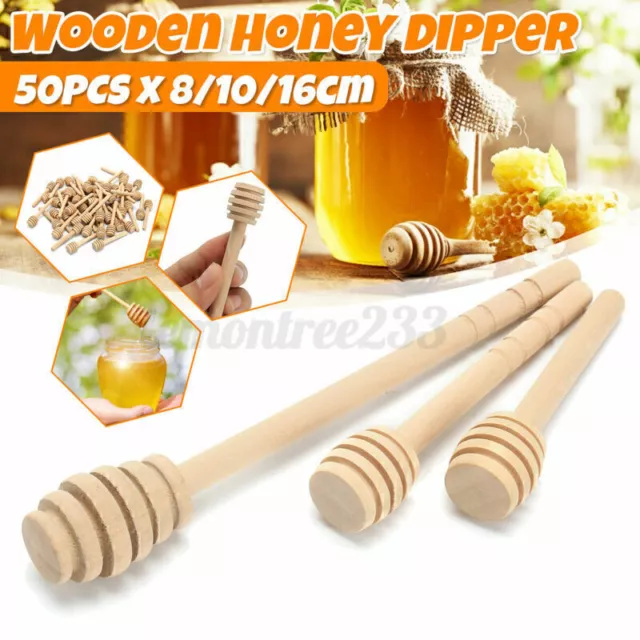 50 Stk Holz Honiglöffel Löffel Dipper Honigheber Stick Honignehmer 8/10/16cm