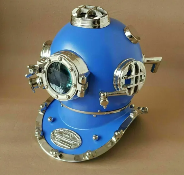 18" Scuba Diving Helmet US Navy Mark V Blue Finish Divers Helmet Deep Sea Divers