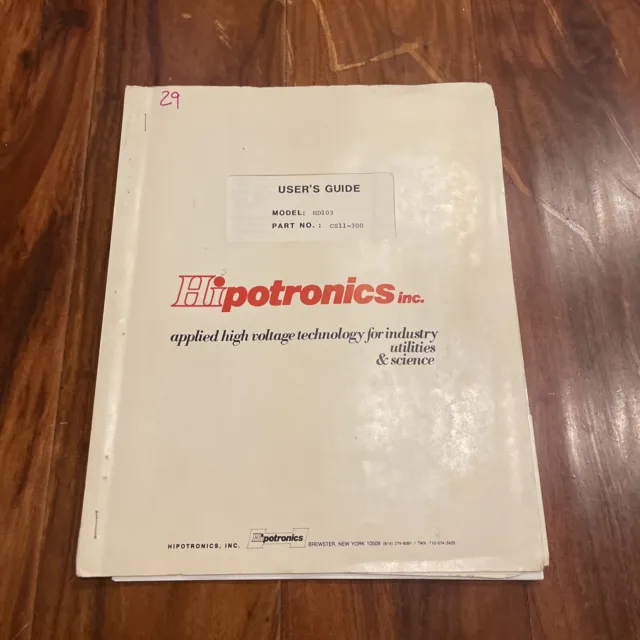 Hipotronics Model HD103 User's Guide Manual CS11-300