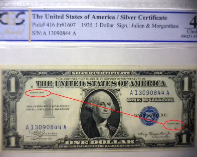 *🌟*Rare Double Date*🌟* 1935  One Dollar $1 Silver Certificate *🌟Pcgs Gold 🌟*