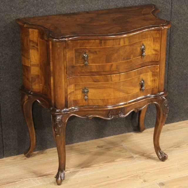 Piccolo comò veneto in legno intarsiato mobile stile antico cassettone credenza