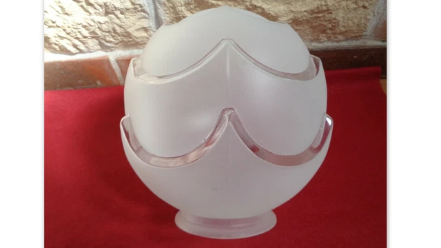 Ancien Grand Globe Boule En  Verre Moule Depoli Decor Geometrique  Art Deco