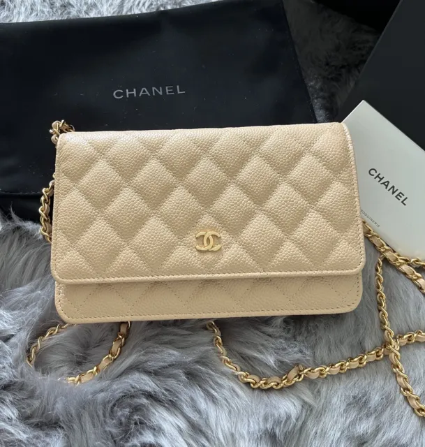 Brand New CHANEL 23P Beige Caviar GHW CC Wallet On Chain WOC with