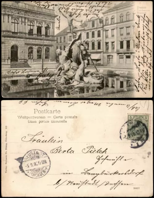 Ansichtskarte Bremen Teichmannsbrunnen, Hotel Lindenhof 1905