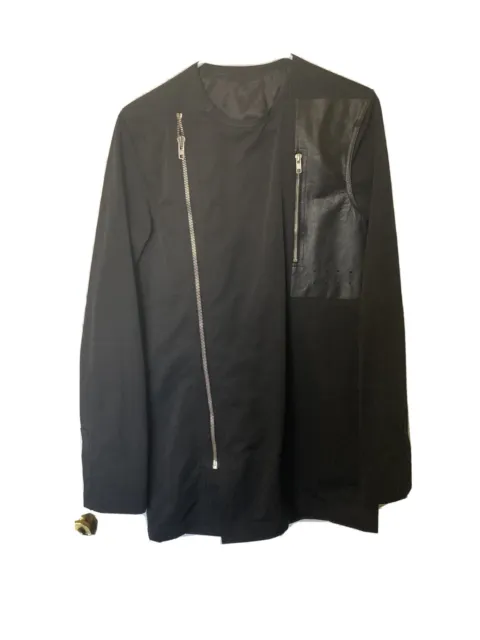 Rick Owens Vicious Black Jacket with Calf Leather Detail Size Small Black