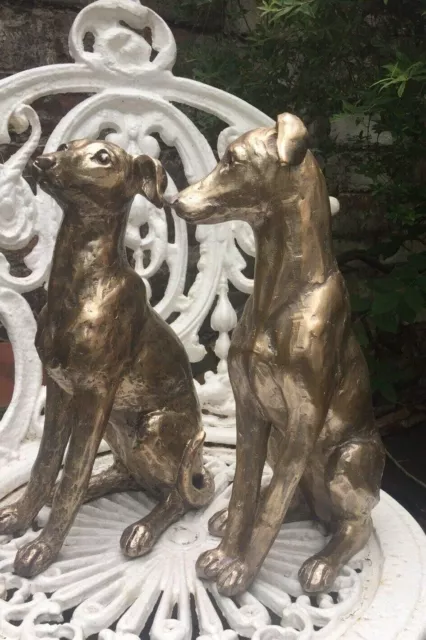 Red Finch Garden & Gifts Greyhound Dog Pair Statues Ornament Bronze Effect 2