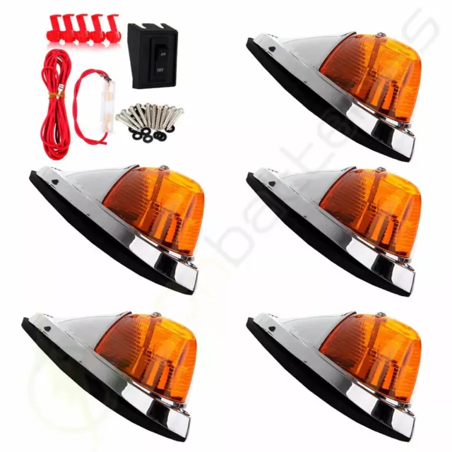 5 Amber Cab Marker Roof Running Clearance Light + Wiring Kit for 72-93 Dodge Ram