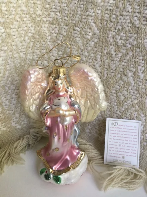 Fitz And Floyd PEACEABLE KINGDOM Angel Glass Christmas Holiday Ornament 19/1115