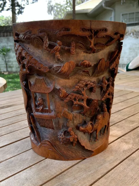 CHINESE 19th C BAMBOO BRUSH POT