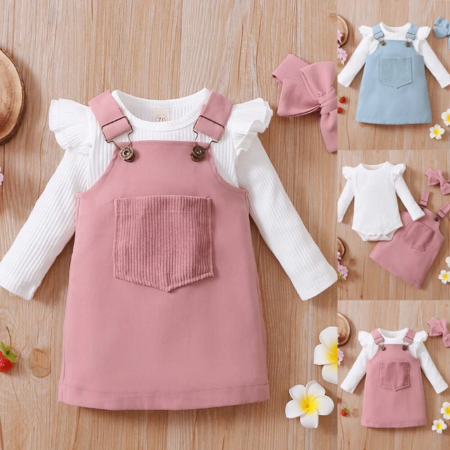 3PCS Newborn Baby Girls Outfits Ruffle Romper Tops Dress Headband Clothes Set UK