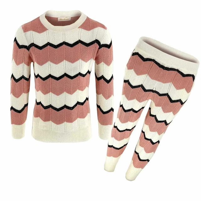Kids Girls Knitted Scallop Lounge wear Tracksuit Joggers 2 PCS Set 2 -12 Yrs