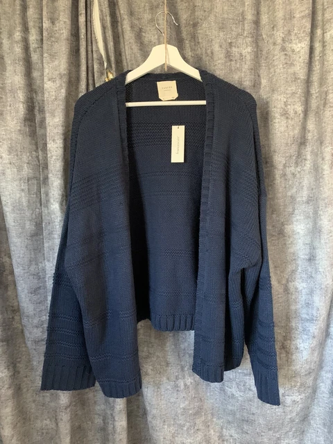 Harper Heritage Womens Sweater Large Open Front Oversized Navy Blue New Knit