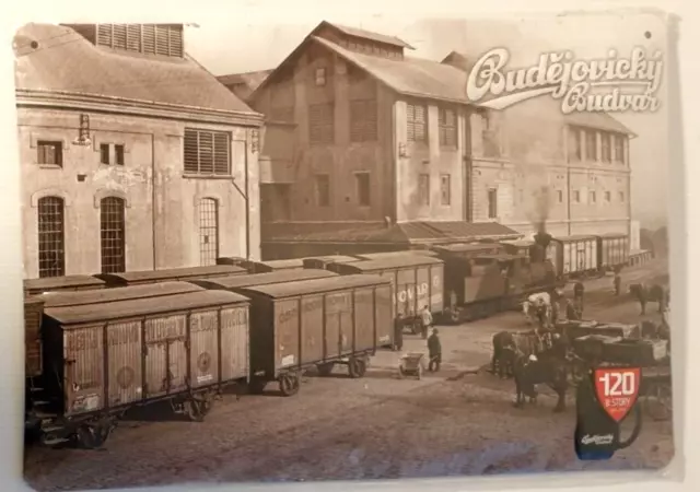 BUDĚJOVICKÝ BUDVAR Czech Beer 120th Anniversary Pressed Metal Tin Sign 29 x 20.5