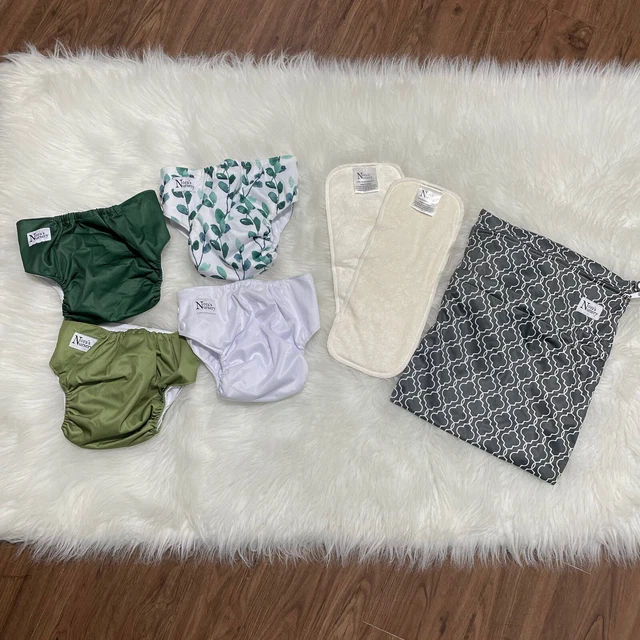 Nora's Nursery Baby Cloth Pocket Diapers 4 Bamboo 2  Inserts and 1 Wet Bag NEW