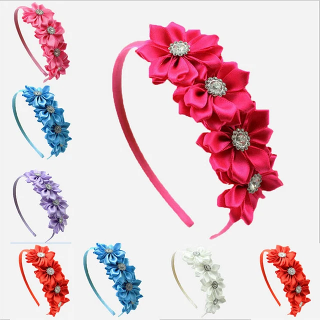 1 Pc Kids Girls Headband Satin Ribbon Flower Hair Wear Hair Accessories `js