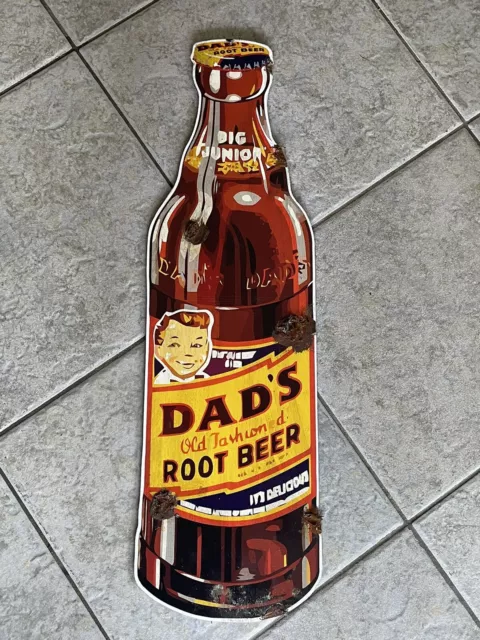 Antique Barn Find Look Dads Root Beer Bottle Fountain  Dealer Sales Pop Sign