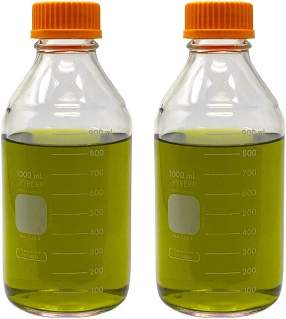Pyrex Corning 1395-1L, 1000ml Round Media Storage Bottle, with GL45 Screw Cap of
