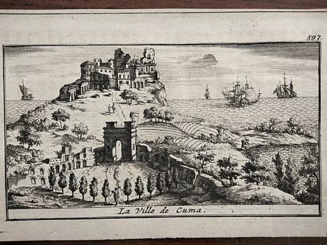 1706 Acquaforte Rogissart Veduta Di Cuma Pozzuoli Napoli Regno Delle Due Sicilie