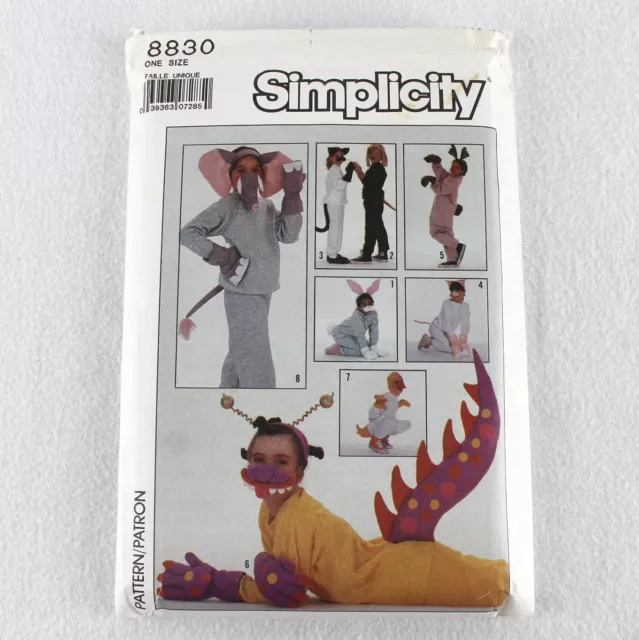 Simplicity 8830 Animal Accessories Costume Pattern One Size Bunny Dog Cat Pig