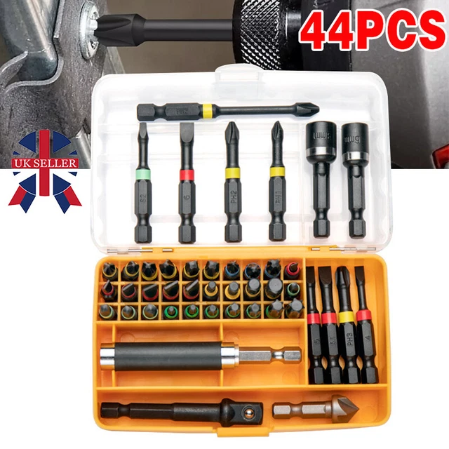 44 PIECE IMPACT Drill Screw Driver Nut Bit Magnetic Set 1/4”Hex Shank £ ...