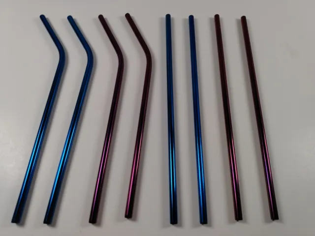 Stainless Steel Metal drinking Straw 8in. (BENT + STRAIT) Purple/Blue - Lot of 8