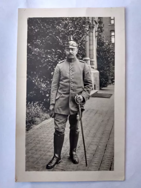Antique WW1 Germany Officer Saxon Pickelhaube RPPC Postcard