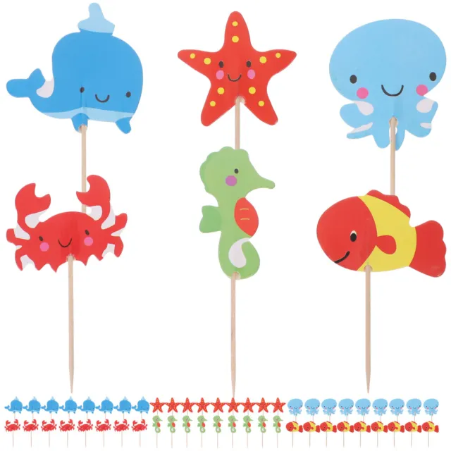 48 piezas The Sea Cupcake Topper Stick Ocean Lindos Animales Muffin Toppers