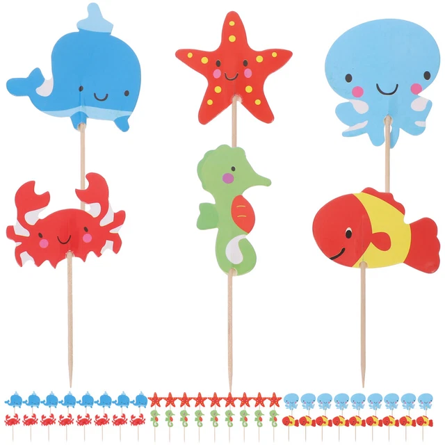 48 piezas The Sea Cupcake Topper Stick Ocean Lindos Animales Muffin Toppers