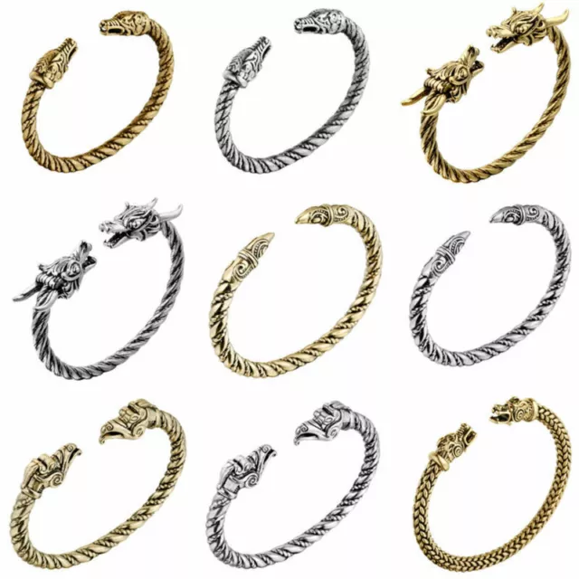 Vintage Norse Vinking Wolf Bracelets for Men Retro Dragon Bangles Jewelry Gift