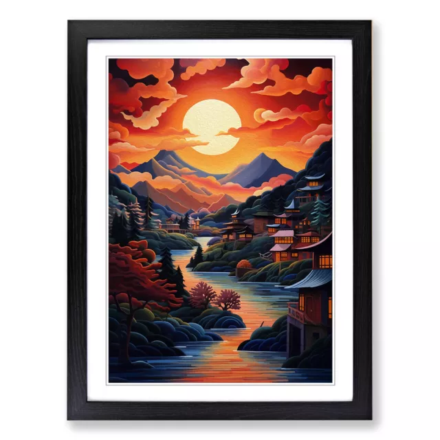 Japanese Sunset Cubism Wall Art Print Framed Canvas Picture Poster Decor